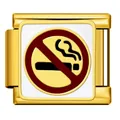 Eslabón de pulsera italiana de acero inoxidable dorado con signo esmaltado de no fumar - Estilo Prohibido Fumar (ICJ259-2) / Dorado