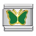 Maillon de bracelet italien en acier inoxydable avec papillon vert et bordure dorée - Style de Papillon Vert (ICY1282)