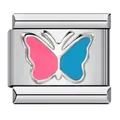 Module de breloque papillon italien avec émail rose et bleu pour bracelet modulable DIY - Style Papillon Bicolore Rose Bleu (ICY1283)