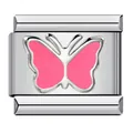 Charme de bracelet modulaire en acier inoxydable avec motif papillon rose - Style de Papillon Rose (ICY1284)