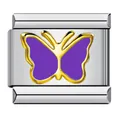 Maillon de charme italien en acier inoxydable avec motif papillon violet DIY - Style de Papillon Violet (ICY1285)