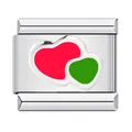 Breloque de bracelet modulaire italien en acier inoxydable avec cœurs en émail rouge et vert - Style Double Cœur Rouge et Vert (ICY1296)