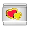Maillon de charme italien en acier inoxydable avec cœurs rouge et jaune - Style Double Cœur Rouge et Jaune (ICY1301)