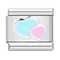 Maillon de bracelet modulaire italien en inox avec cœurs émaillés bleu clair et rose - Style Double Cœur Bleu et Rose (ICY1307)
