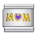 Charme de bracelet modulaire en acier avec 'MOM' doré et un petit cœur violet... - Style Lettres MOM Or et Cœur Violet (ICY1310)