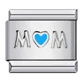 Maillon de charme italien en acier inoxydable avec cœur en émail bleu et motif MOM - Style Cœur MOM Argenté (ICY1312)