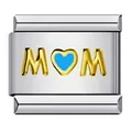 Maillon de bracelet italien en acier inoxydable avec cœur MOM doré et émail bleu vif - Style Cœur MOM Bleu (ICY1313)