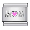 Breloque de bracelet modulaire italien en acier inoxydable avec motif cœur rose MOM - Style Cœur MOM Rose (ICY1316)