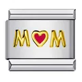 Charme de bracelet modulaire italien en acier inoxydable avec MOM doré et cœur rouge - Style MOM Lettre d'Or Cœur Rouge (ICY1318)