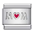 Maillon de charme italien en acier inoxydable avec motif cœur MOM rouge pour bracelet DIY - Style MOM Cœur Rouge Base Argent (ICY1319)