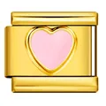 Maillon de breloque italienne en acier doré avec un motif de cœur en émail rose - Style Cœur Rose Doré (ICY052-2)