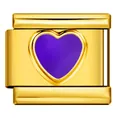 Maillon de charme italien en acier inoxydable doré avec détail de cœur en émail violet - Style Cœur Violet Doré (ICY400-2)