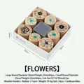 8-piece floral wooden cylinder stamp set with botanical designs and black ink pad - Flower Set Stamp (150 Pieces)