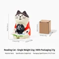 Mini resin cat figurine reading book, cute desk ornament with packaging, 3.7cm tall. - Reading Cat