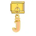 High-quality gold Italian modular charm link featuring peach enamel letter J dangle accessory - Letter j (ICG551-j) / Gold