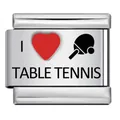 Stainless steel Italian charm link with I heart table tennis engraving for DIY bracelets - Table Tennis Pattern(ICK1492)