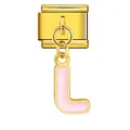 Gold plated stainless steel Italian charm module with pink enamel hanging letter L - Letter l (ICG551-l) / Gold