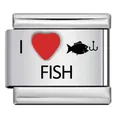 Modular stainless steel Italian charm link featuring 'I Love Fish' heart and fish pattern - Fishing Pattern(ICK1494)