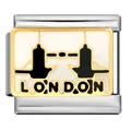 Modular stainless steel Italian charm link featuring gold London Tower Bridge enamel design - LONDON (ICJ616-1)