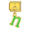 Gold Italian modular charm featuring a green enameled lowercase letter n pendant - Letter n (ICG551-n) / Gold