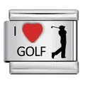 Stainless steel Italian modular charm featuring I love golf engraving for DIY bracelets - Golf Action Pattern(ICK1495)
