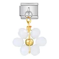 Charm fiore di cristallo bianco per bracciale modulare italiano in acciaio inox. - Base Argento Fiore Bianco (ICG791-2)