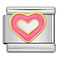 Stainless steel Italian modular bracelet charm with pink enamel heart and gold border - Pink Heart Style (ICJ3058) / Silver Plated Pink