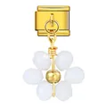 Charm modulare italiano dorato con pendente a fiore in cristallo bianco per bracciali DIY - Base Oro Fiore Bianco (ICG791)