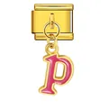 Italian modular charm bracelet link in gold stainless steel with pink enamel letter P pendant - Letter p (ICG551-p) / Gold