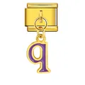 Gold stainless steel Italian modular charm link featuring purple enamel letter q pendant - Letter q (ICG551-q) / Gold