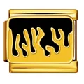 Italienisches Charm-Glied aus Edelstahl mit schwarz-gelbem Flammen-Emaille-Muster - Silber und Schwarz-Gelb
