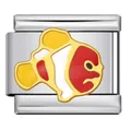Italienischer Edelstahl-Charm-Link mit Clownfisch-Emaille für DIY-Modularmbänder - Silber und Rot-Gelber Fisch