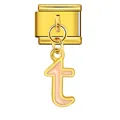 Gold Italian charm modular bracelet link featuring a peach enamel letter t dangle pendant - Letter t (ICG551-t) / Gold