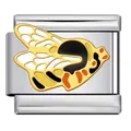 Italienischer Armband-Link aus Edelstahl mit einem goldenen Bienen-Emaille-Design - Silber und Gelb-Schwarze Biene