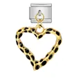 Gold-tone heart charm with black spots for modular Italian-style bracelet link accessories - Leopard Pattern Heart Pendant (ICG302-1)