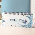 Agenda settimanale portatile a spirale con copertina traslucida e farfalle blu eleganti - Agenda Settimanale Farfalla