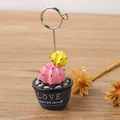 Cute pink cactus resin photo holder for desk creative succulent memo clip ornament - Dark Blue Pot