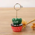 Decorative heart succulent memo holder in a red pot with LOVE engraving for office desk - Pink LOVE Pot