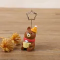 Cute brown bear resin card holder with star-shaped wire clip for office desk decor - Brown Bear with Yellow Hat