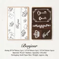 Vintage style wooden stamp set for DIY scrapbooking featuring 4 rubber stamps in box - Bonjour (1#)