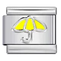 Detail of stainless steel Italian modular charm with yellow enameled umbrella design - Yellow Umbrella