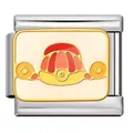 Close-up of stainless steel Italian charm with Chinese auspicious hat enamel pattern. - God of Wealth Hat (J2891)