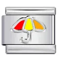 Close-up of a stainless steel umbrella charm link for DIY Italian modular bracelets - Tricolor Umbrella (Red Yellow Orange)
