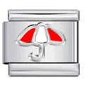 Silver stainless steel Italian modular charm link with a red enamel umbrella design - Color Block Red Umbrella