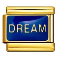 Vergulde roestvrijstalen Italiaanse bedel met blauw emaille en de tekst DREAM voor DIY - "DREAM" lettermodule (ICJ376-3) / Goud-Blauw