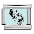Stainless steel Italian charm link with Chinese style auspicious enamel pattern - Fish Pattern (J2874)