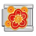 Stainless steel Italian charm link with red and orange Chinese auspicious floral pattern - Dollar Sign (J2892)