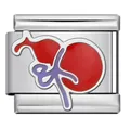 Stainless steel Italian charm link with red enamel Chinese gourd design - Gourd Fortune (J2876)