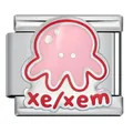 Vista detallada de pieza para pulsera italiana con pulpo rosa y pronombres xe/xem - Pulpo xe/xem(ICJ3481)