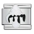 Detail view of a stainless steel Italian charm with black and white mushroom enamel - Black and White Mushroom Style (ICJ3539)